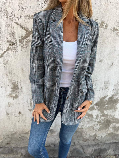 Blazer Femme Élégant à Motif Carreaux