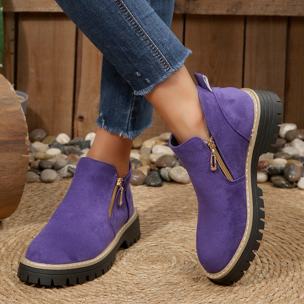 Bottines à semelle épaisse zippées