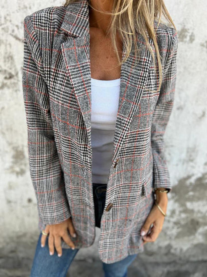 Blazer Femme Élégant à Motif Carreaux
