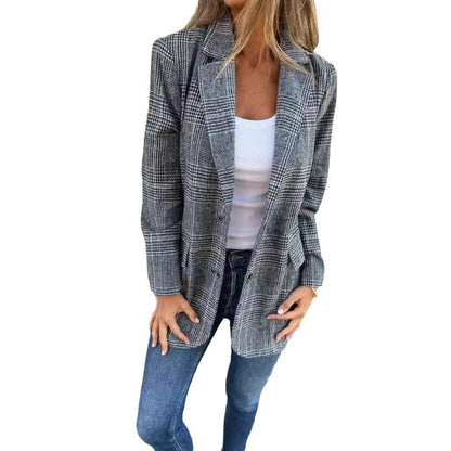 Blazer Femme Élégant à Motif Carreaux