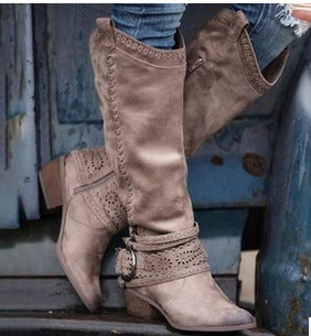 Bottes mi-mollet style western à talon