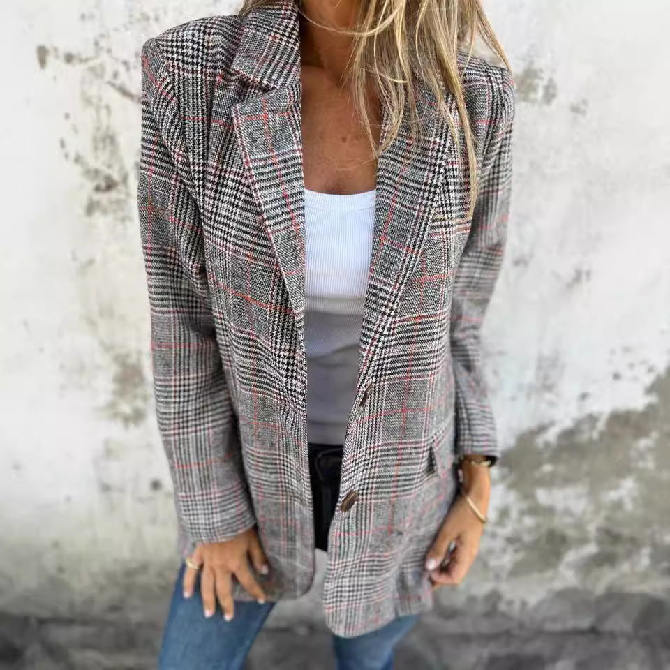 Blazer Femme Élégant à Motif Carreaux