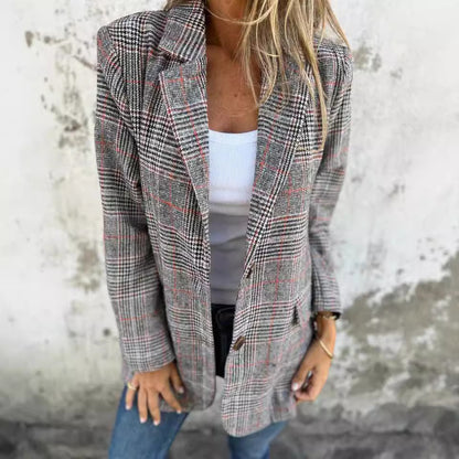 Blazer Femme Élégant à Motif Carreaux