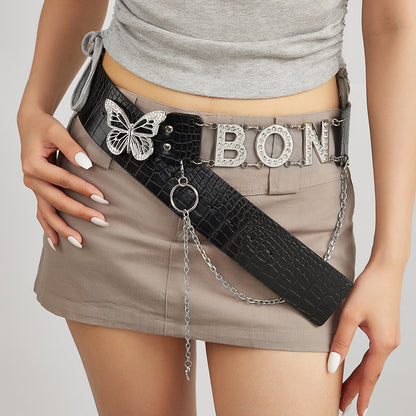 Ceinture à boucle papillon ornée de strass
