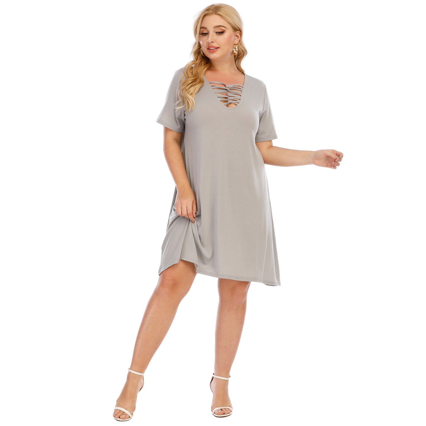 Robe évasée à col V croisé pour femme