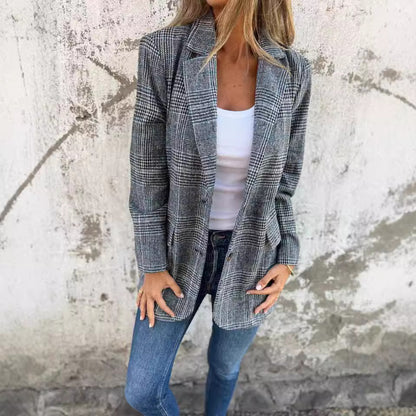 Blazer Femme Élégant à Motif Carreaux