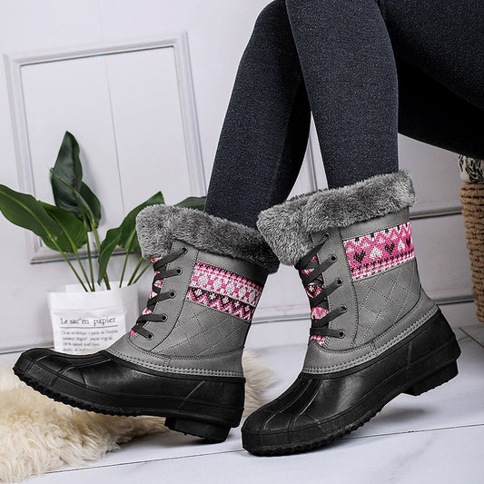 Bottes d’hiver doublées avec lacets et semelle antidérapante
