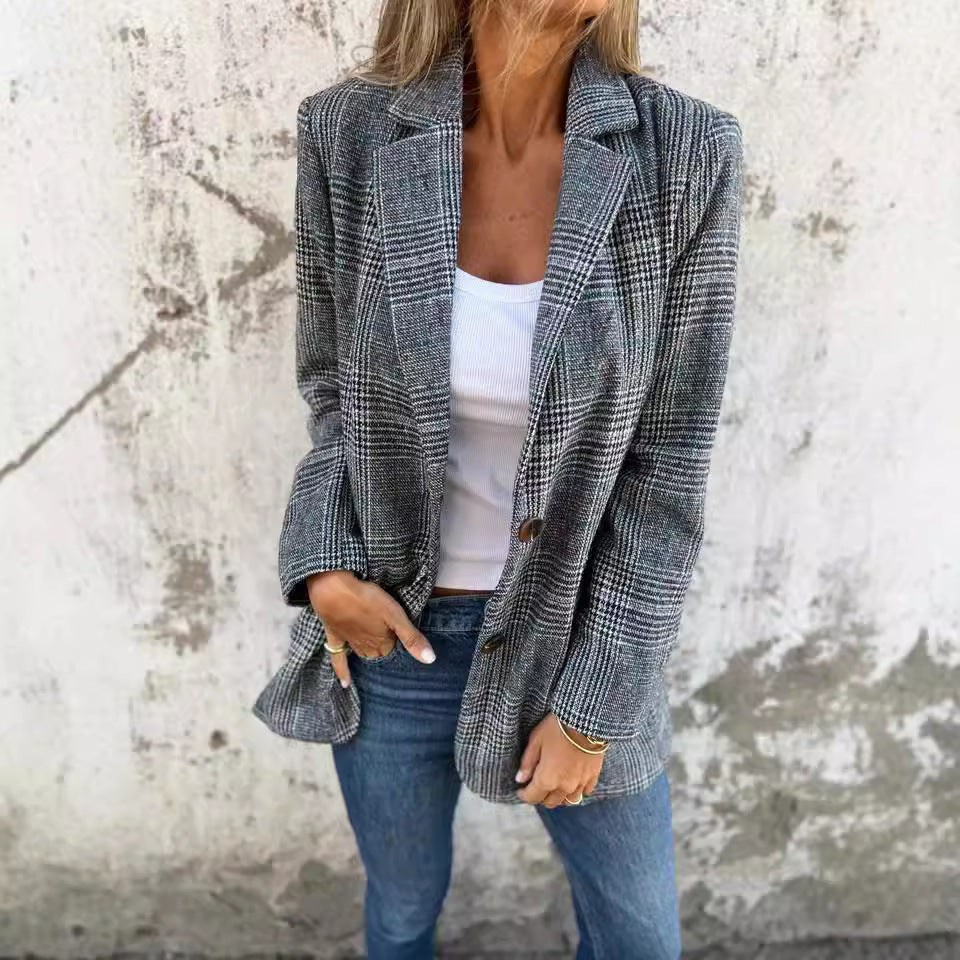 Blazer Femme Élégant à Motif Carreaux
