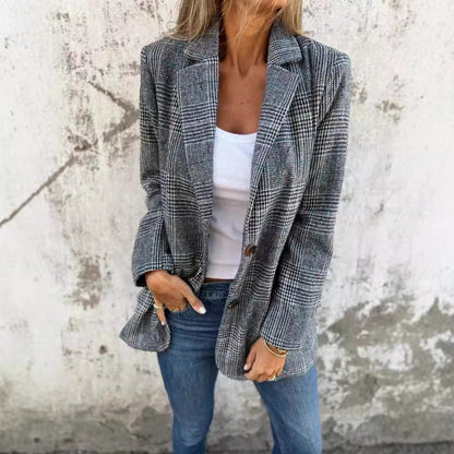 Blazer Femme Élégant à Motif Carreaux