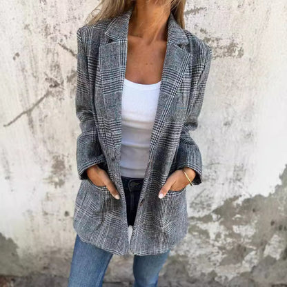 Blazer Femme Élégant à Motif Carreaux
